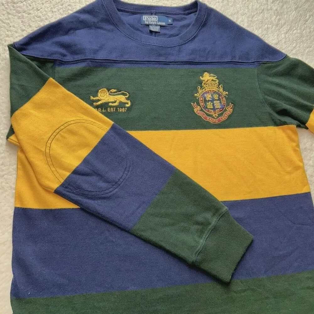 Vintage Polo Ralph Lauren Sweatshirt Men's Size M Color Block Crest Striped Logo